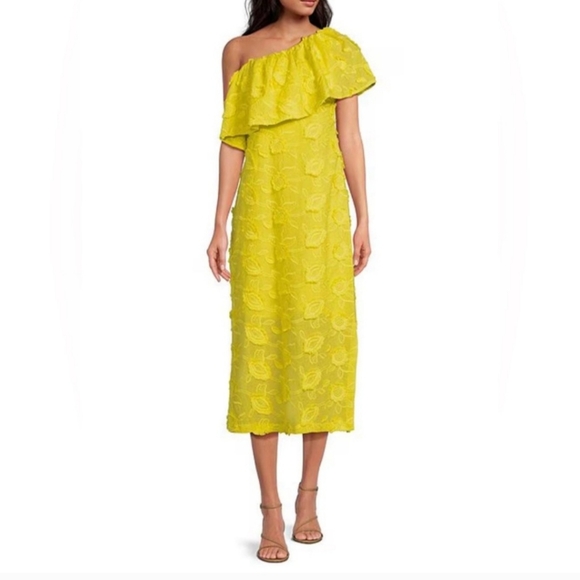 Abbey Glass Sutton Lace 3D Floral Ruffle One Shoulder Midi Dress - Picture 1 of 9